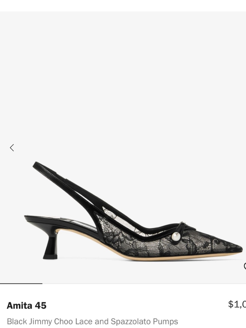 Jimmy Choo Black Lace Slingback Pumps with Pearl Accent